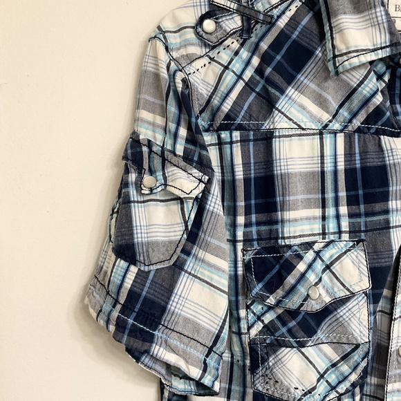BKE Men's Short Sleeve Pearl Button Blue/Gray Plaid Shirt Athletic Fit Size M - Picture 5 of 10
